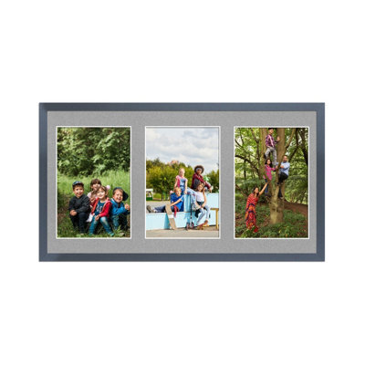 AK Frames 40X20Cm Dark Grey Sleek Multi Photo Frame With Silver Mount - Holds 3 Apertures (3X) 6X4 Photos - image 1