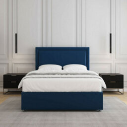 REGIONAL FURNISHINGS Divan Bed Set Blue Plush Velvet Upholstered 24Inch Headboard 2Drawersfootend & Mattress In Double King 4Ft 6Ft Sizes - thumbnail 2