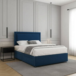 REGIONAL FURNISHINGS Divan Bed Set Blue Plush Velvet Upholstered 24Inch Headboard 2Drawersfootend & Mattress In Double King 4Ft 6Ft Sizes - thumbnail 3