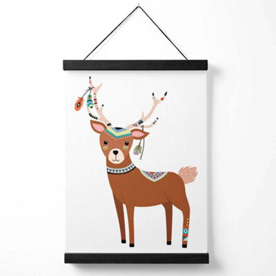 Artze Wall Art Deer Tribal Animal Art Print With Black Frame Size: A4 - image 1