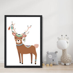 Artze Wall Art Deer Tribal Animal Art Print With Black Frame Size: A4 - thumbnail 2