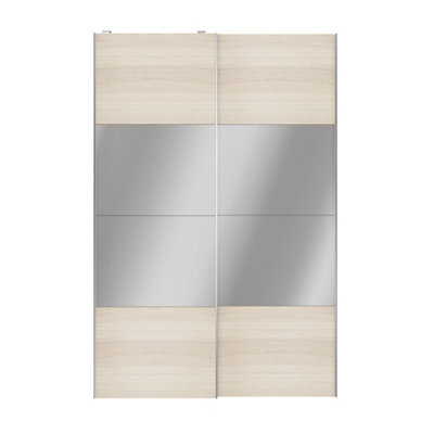 GoodHome Atomia Freestanding Contemporary Panelled Mirrored Gloss Oak Effect 2 Door Sliding Wardrobe Door Kit (H)2250mm (W)1500mm - image 1
