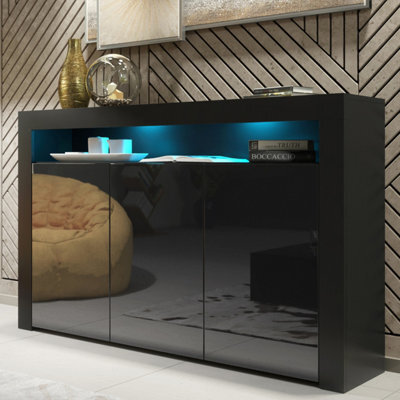 Sideboard Aether 155Cm - Black With Gloss Doors And Led Lights - image 1