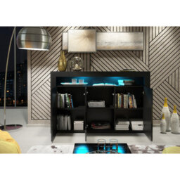 Sideboard Aether 155Cm - Black With Gloss Doors And Led Lights - thumbnail 6