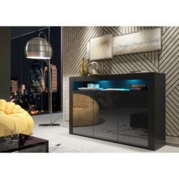 Sideboard Aether 155Cm - Black With Gloss Doors And Led Lights - thumbnail 2
