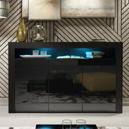 Sideboard Aether 155Cm - Black With Gloss Doors And Led Lights - thumbnail 4