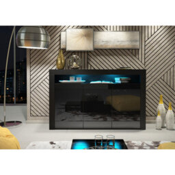 Sideboard Aether 155Cm - Black With Gloss Doors And Led Lights - thumbnail 5