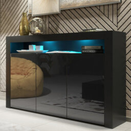 Sideboard Aether 155Cm - Black With Gloss Doors And Led Lights - thumbnail 1