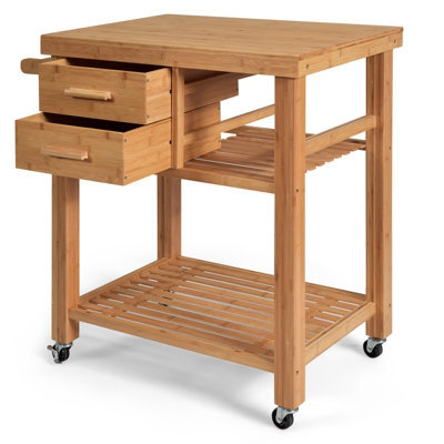 Gainoom Rolling Bamboo Kitchen Island Cart Kitchen Trolley Cart Multi-Purpose Serving Cart On Lockable Wheels - image 1
