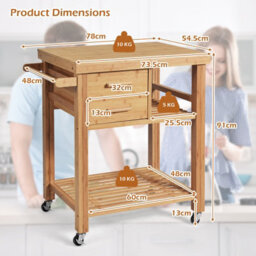 Gainoom Rolling Bamboo Kitchen Island Cart Kitchen Trolley Cart Multi-Purpose Serving Cart On Lockable Wheels - thumbnail 2