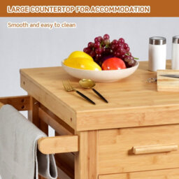 Gainoom Rolling Bamboo Kitchen Island Cart Kitchen Trolley Cart Multi-Purpose Serving Cart On Lockable Wheels - thumbnail 6