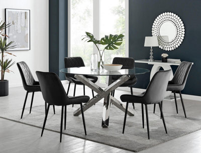 Furniturebox Uk Vogue Round Dining Table And 6 Black Pesaro Black Leg Chairs - image 1