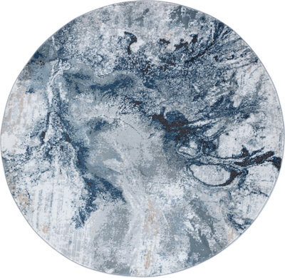 Livabliss Round Jolie-Abstract Blue Grey Beige Black Modern Marble Living Dining Bedroom Rug 160 X 160 Cm Easy Care, Non Shedding - image 1