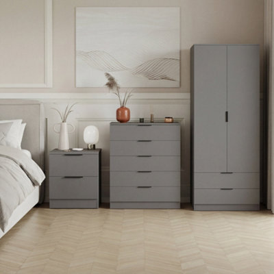 Lassic Vida Designs Trega 3 Piece Bedroom Set (2 Drawer Bedside Chest, 5 Drawer Chest, 2 Door 2 Drawer Wardrobe) Grey - image 1