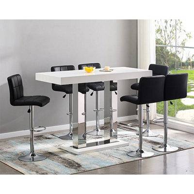 Furniture in Fashion Caprice Large White Gloss Bar Table 6 Coco Black Stools - image 1