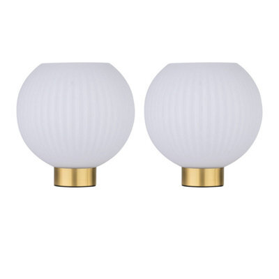 First Choice Lighting Set Of 2 Betchley - Battery Operated Satin Brass Lamp With White Glass - image 1