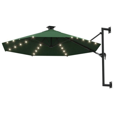 Berkfield Elegant Wall-Mounted Parasol With Leds And Metal Pole 300 Cm Green - image 1