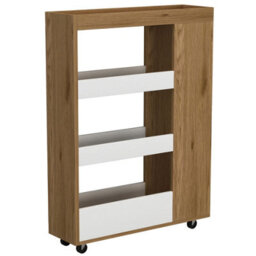 Urbn-Living Urbnliving 85Cm Height 4 Tier Slim White & Oak Wooden Rolling Portable Kitchen Trolley Cart Veg Storage - thumbnail 5