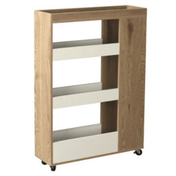 Urbn-Living Urbnliving 85Cm Height 4 Tier Slim White & Oak Wooden Rolling Portable Kitchen Trolley Cart Veg Storage - thumbnail 6