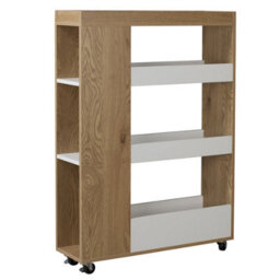 Urbn-Living Urbnliving 85Cm Height 4 Tier Slim White & Oak Wooden Rolling Portable Kitchen Trolley Cart Veg Storage - thumbnail 2