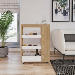 Urbn-Living Urbnliving 85Cm Height 4 Tier Slim White & Oak Wooden Rolling Portable Kitchen Trolley Cart Veg Storage - thumbnail 7
