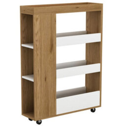 Urbn-Living Urbnliving 85Cm Height 4 Tier Slim White & Oak Wooden Rolling Portable Kitchen Trolley Cart Veg Storage - thumbnail 3