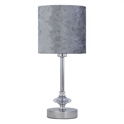 First Choice Lighting Chrome Jewelled Table Lamp With Grey Crushed Velvet Shade - image 1