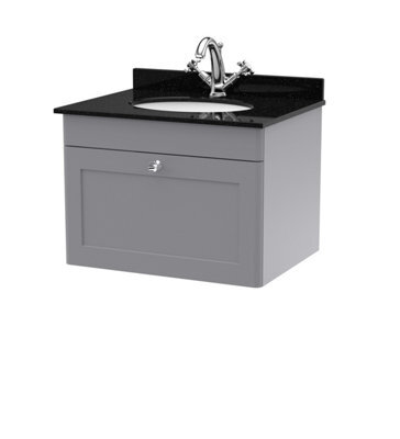 Balterley Swynnerton Traditional 1 Drawer Wall Hung Vanity Unit With Marble Basin, Satin Grey, 600mm - image 1