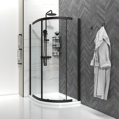 Bathroom City Odessa Matt Black 800mm Quadrant Shower Enclosure Full Set With Slimline Tray And Waste 8mm Glass - image 1