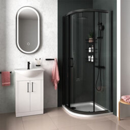Bathroom City Odessa Matt Black 800mm Quadrant Shower Enclosure Full Set With Slimline Tray And Waste 8mm Glass - thumbnail 4