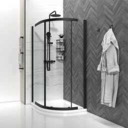 Bathroom City Odessa Matt Black 800mm Quadrant Shower Enclosure Full Set With Slimline Tray And Waste 8mm Glass - thumbnail 1