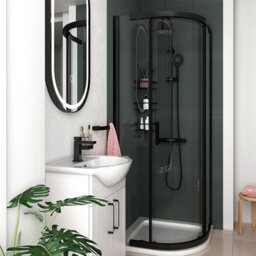 Bathroom City Odessa Matt Black 800mm Quadrant Shower Enclosure Full Set With Slimline Tray And Waste 8mm Glass - thumbnail 2