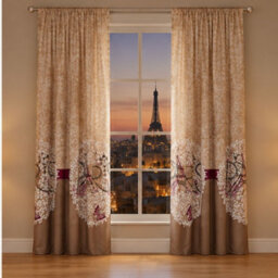 "Smart Living Oooh La La Curtains Pair With Tie Backs - Eiffel Tower Print- Natural - 66""x72""" - thumbnail 2