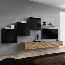 Switch Lamel X Modern Living Room Wall Unit With Cabinets And Shelving Black Top Wotan Bottom Bortaberg - thumbnail 2