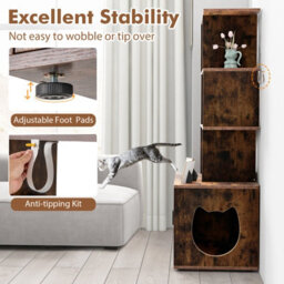 Costway 142Cm Tall Cat Litter Box Enclosure Indoor Pet House Corner Bookshelf-Brown - thumbnail 7