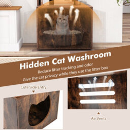 Costway 142Cm Tall Cat Litter Box Enclosure Indoor Pet House Corner Bookshelf-Brown - thumbnail 6