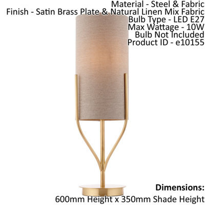 Table Lamp Satin Brass Plate & Natural Linen Mix Fabric 10W Led E27 - image 1