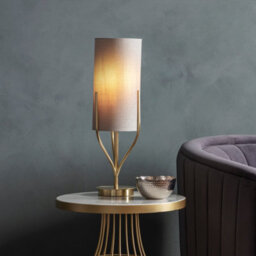 Table Lamp Satin Brass Plate & Natural Linen Mix Fabric 10W Led E27 - thumbnail 2