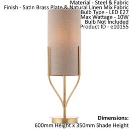 Table Lamp Satin Brass Plate & Natural Linen Mix Fabric 10W Led E27