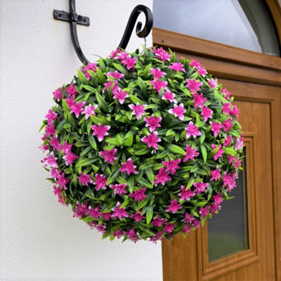 Best Artificial 38Cm Pink Lily Hanging Basket Flower Topiary Ball - Suitable For Outdoor Use - Weather & Fade Resistant - image 1