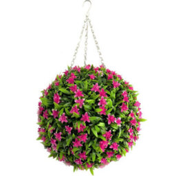 Best Artificial 38Cm Pink Lily Hanging Basket Flower Topiary Ball - Suitable For Outdoor Use - Weather & Fade Resistant - thumbnail 2