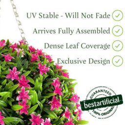 Best Artificial 38Cm Pink Lily Hanging Basket Flower Topiary Ball - Suitable For Outdoor Use - Weather & Fade Resistant - thumbnail 4