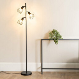 Valuelights Angus Matt Black Metal Geometric Basket Shade Floor Lamp