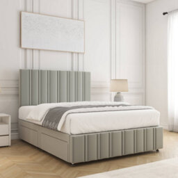 Bsspoke Isabella Divan Bed Set Silver Plush Velvet With 24Inch Headboard & Footboard & 2 Drawers Footend & Mattress In All Sizes - thumbnail 3