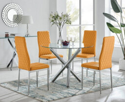 Furniturebox Uk Selina Chrome Round Glass Dining Table And 4 Mustard Milan Dining Chairs - thumbnail 1