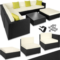 Tectake Garden Furniture Set Marbella - 7 Seater Outdoor Corner Sofa, Table, Thick Cushions  - Black