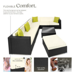 Tectake Garden Furniture Set Marbella - 7 Seater Outdoor Corner Sofa, Table, Thick Cushions  - Black - thumbnail 3