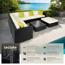Tectake Garden Furniture Set Marbella - 7 Seater Outdoor Corner Sofa, Table, Thick Cushions  - Black - thumbnail 2