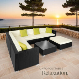 Tectake Garden Furniture Set Marbella - 7 Seater Outdoor Corner Sofa, Table, Thick Cushions  - Black - thumbnail 8