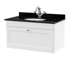 Balterley Swynnerton Traditional 1 Drawer Wall Hung Vanity Unit With Marble Basin, Satin White, 800mm